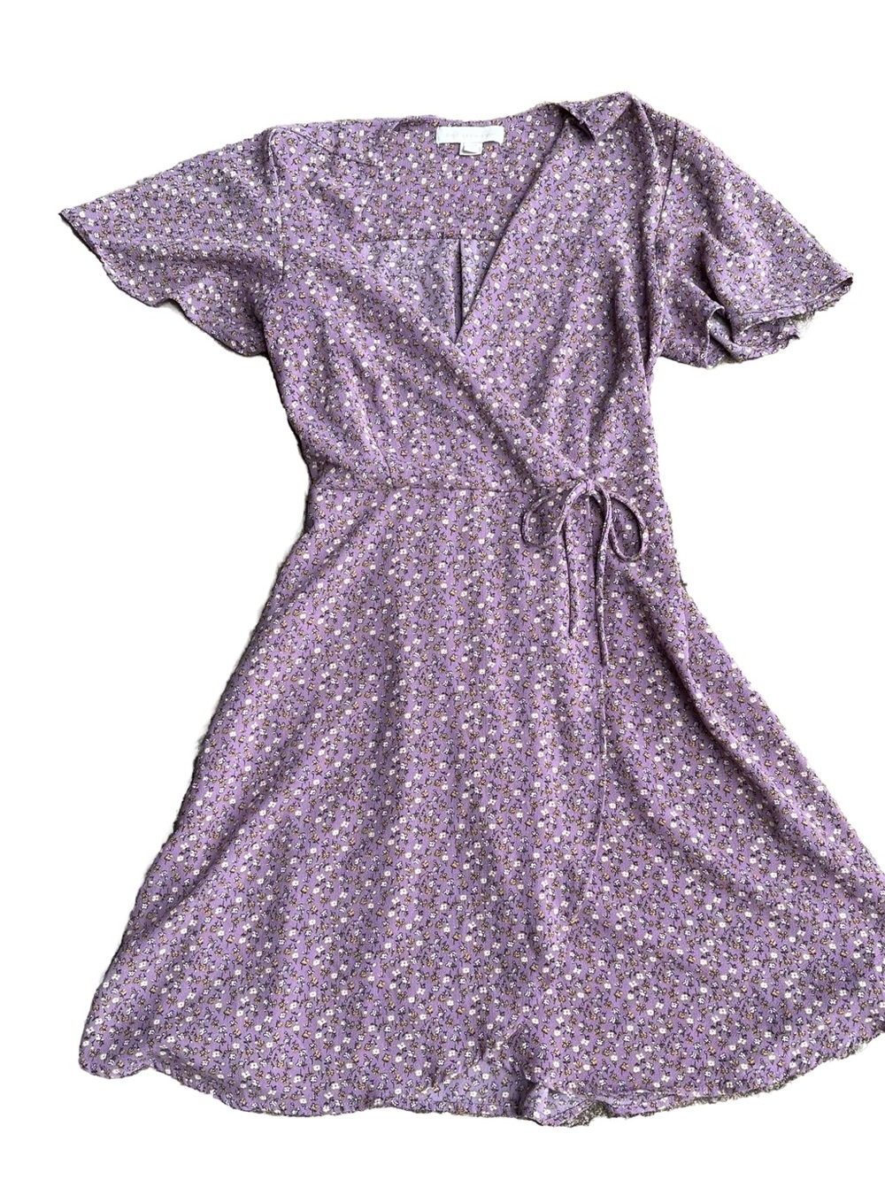 Faux Wrap Dress in Lilac Lavender Floral Print Monteau LA Size Medium